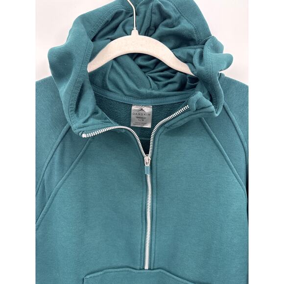 Danskin Half Zip Hoodie Relaxed Fit Dark Sea Green Kangaroo Pocket Size Large L - Picture 4 of 8